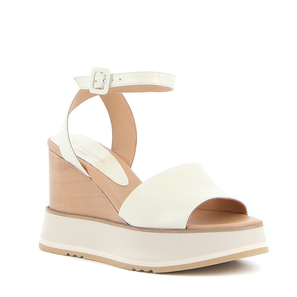 Paloma Barcelo Lory Leather Wedge Sandal Shoe in Crema Women's 38